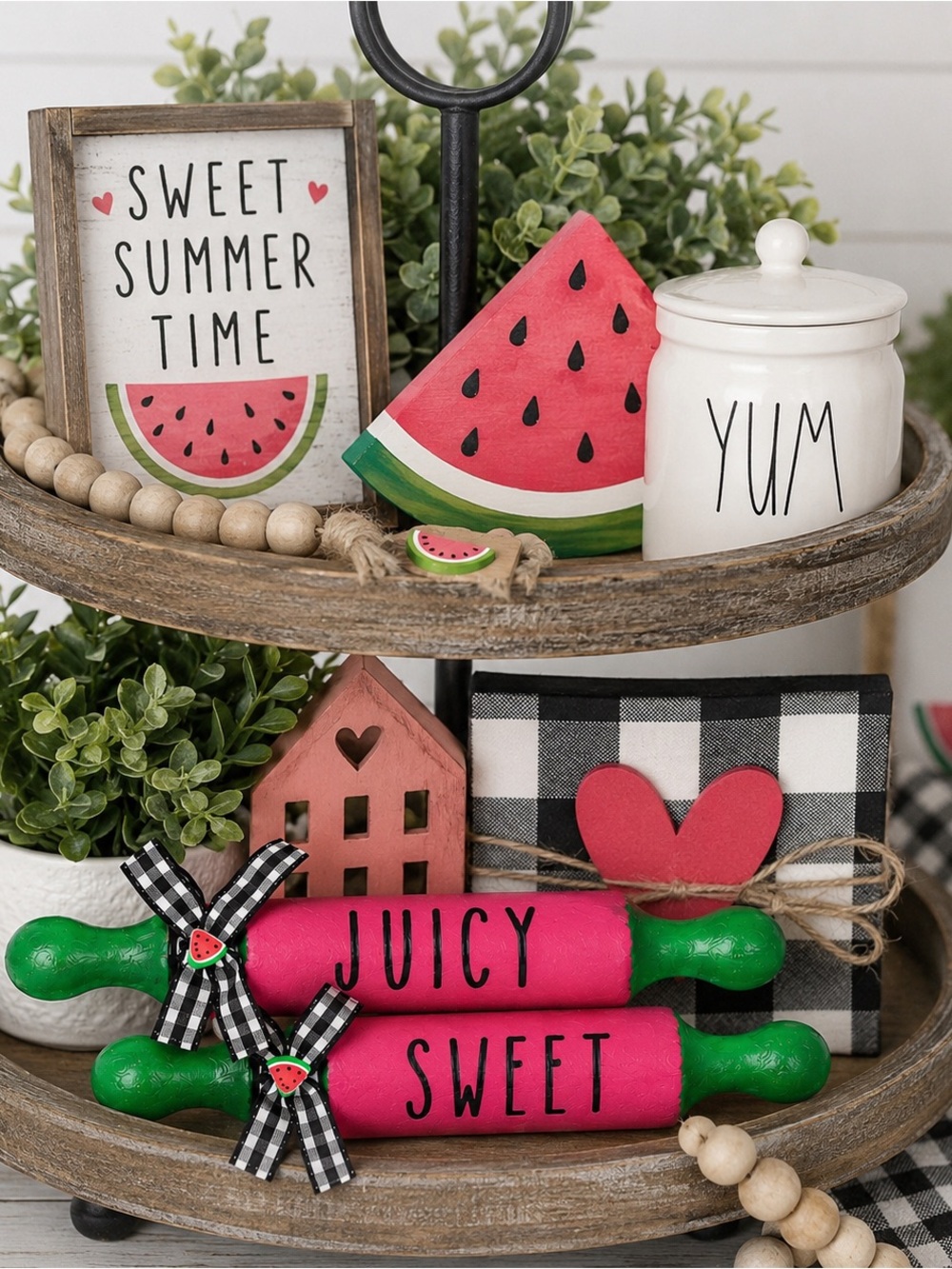 Watermelon Mini Rolling Pins Farmhouse Tiered Tray Decor 🍉
